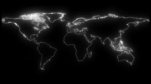 Neon glowing cyan world map icon animation in black background . neon world.. Stock Footage 327757784