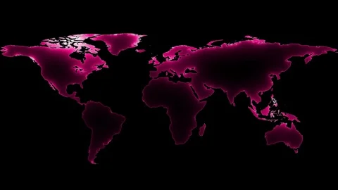 Neon glowing cyan world map icon animation in black background . neon world.. Stock Footage 327757785