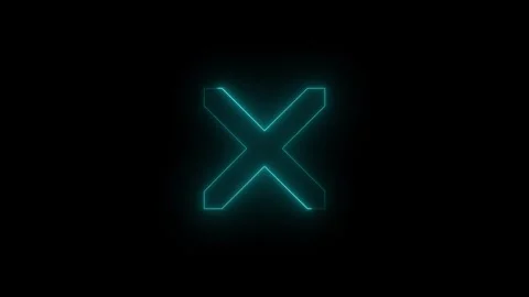 Neon glowing cyan X mark icon animation in black background Vidéo 265530179