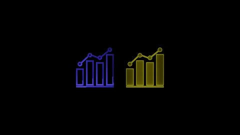 Neon glowing dark blue and golden business growth chart animation on black bg Video stock 342368901
