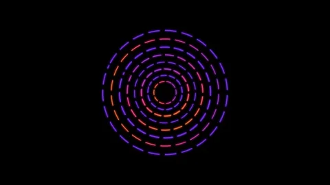 Neon glowing dashed circles rotating in a hypnotic radial pattern against a.. Stock Footage 346448473