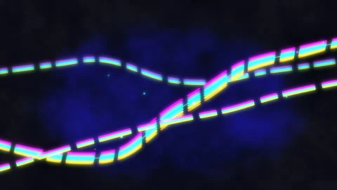 Neon glowing dashed lines forming abstract data streams and glowing energy waves Stock Footage 347945969