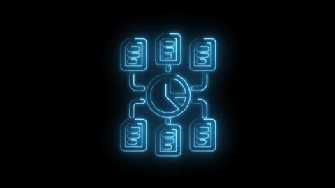Neon glowing data analytics pie chart with documents connection on dark bac.. Stock Footage 312309189