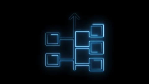 Neon glowing data flow chart animation on black background for business strategy Stock Footage 322982059