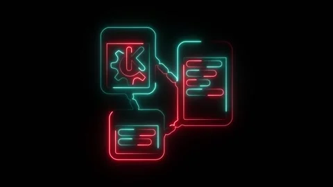 Neon glowing data synchronization icon on black background Stock Footage 345380169