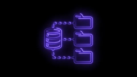 Neon glowing database connected to folders icon animation digital data stor.. Stock Footage 346825863