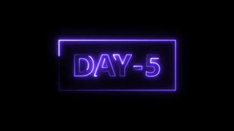 Neon Glowing Day 5 Text Digital Countdown Timer Futuristic Holographic Disp.. Stock Footage 338371728