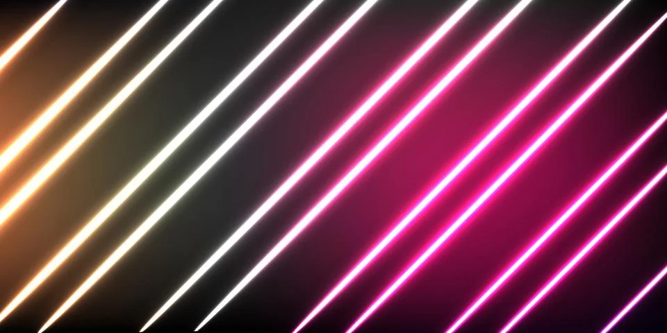 Neon Glowing Diagonal Lines Abstract Background on Dark Backdrop Stock Illustration