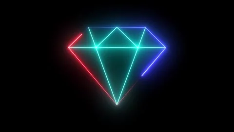 Neon glowing diamond shape animation with vibrant rgb light trails on black.. Vidéo 333700442
