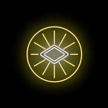 Neon glowing diamond shape in circular frame Illustrazione stock