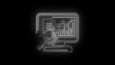 Neon glowing digital analytics graph on computer screen with magnifying glass 스톡 동영상 333963660