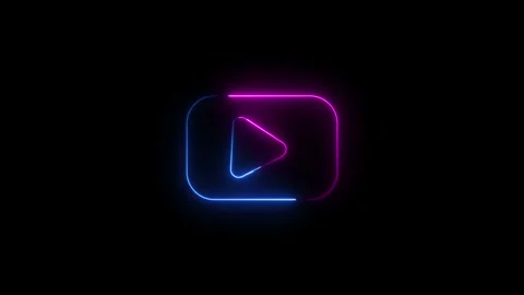 Neon glowing digital cube with play icon. cyber start button. Gaming, cinem.. Stock Footage 308400199
