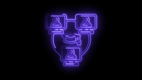 Neon glowing digital education network connecting students and teachers online Stock Footage 333956122