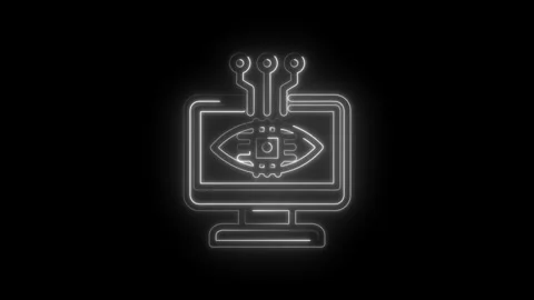 Neon glowing digital eye on computer screen abstract technology concept circuit Stock Footage 333953047