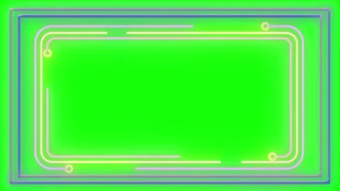 Neon glowing digital frame border with circuit lines on a green screen Video stock 343907955