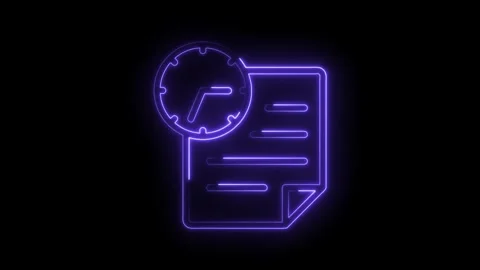 Neon glowing document and clock icon animation for time management concept Stock Footage 322963755
