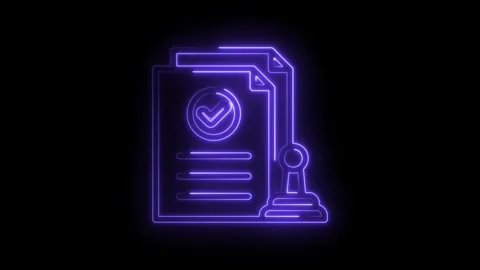 Neon glowing document with checkmark and stamp approval symbol abstract Stock Footage 333955051