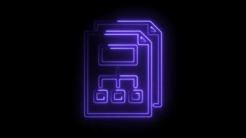 Neon glowing document with flowchart scheme icon on black background corpor.. Stock Footage 346003759