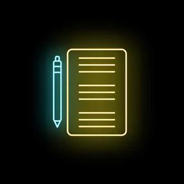 Neon glowing document icon with pen outline Stock-Illustration