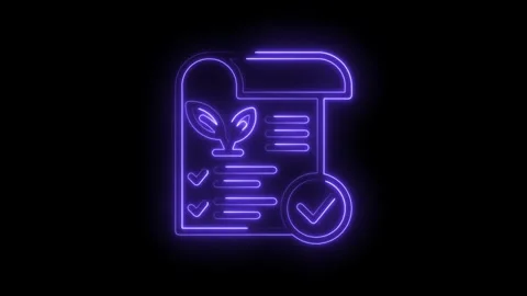 Neon glowing document with plant sprout and checklist approved symbol glowing Stock Footage 333952218