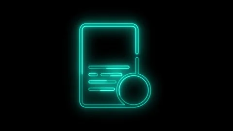 Neon glowing document search icon video Stock Footage 328387184