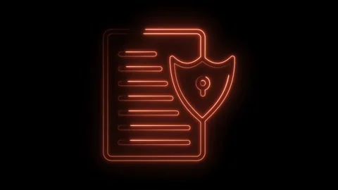 Neon glowing document with shield symbol animation cybersecurity and data Video stock 322975007