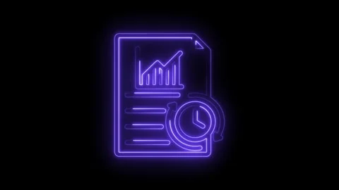 Neon glowing document with upward trending graph and circular arrow clock icon Stock Footage 333963862