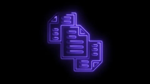Neon glowing documents stack animation on black background office paperwork Stock Footage 322984815