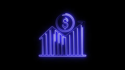 Neon glowing dollar up arrow chart animation on black background representi.. Stock Footage 345548355