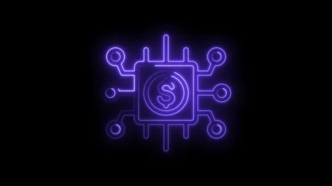 Neon glowing dollar sign circuit board abstract technology finance concept Stock Footage 330872638