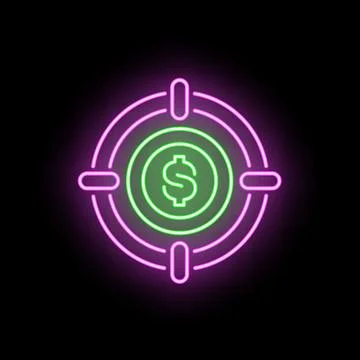 Neon glowing dollar sign target marketing strategy Ilustração Stock