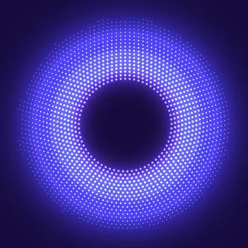 Neon glowing dots around the circle frame. Vector halftone Points of blue color イラスト素材
