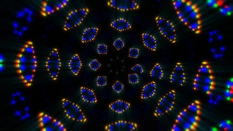 Neon glowing dotted digital mandala kaleidoscope pattern 스톡 일러스트