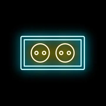 Neon glowing double electrical outlet icon illuminating technology Illustrazione stock