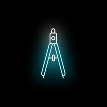 Neon glowing drawing compass icon for geometry education Stock Illustration