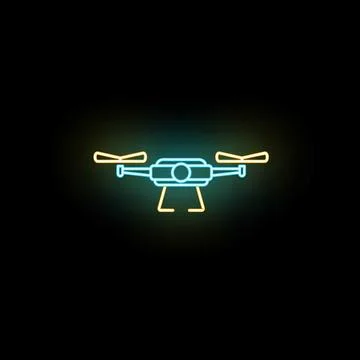 Neon glowing drone icon representing technology and surveillance Stock Illustration