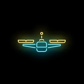 Neon glowing drone quadcopter icon flying technology Stock Illustration