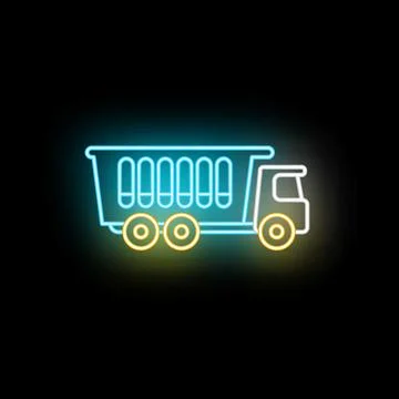 Neon glowing dump truck vector icon illustration Stock Illustration