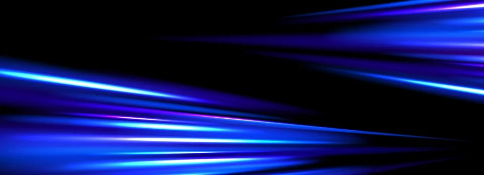 Neon glowing dynamic stripe background. Bright blue speed light effect. Magic Stock Illustration