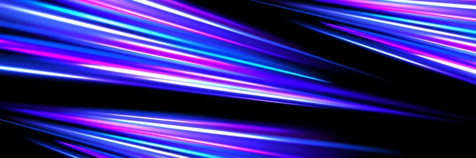 Neon glowing dynamic stripe background. Iridescent speed light trace. Exposure Stock Illustration