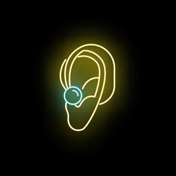 Neon glowing ear with piercing vector icon Stock Illustration