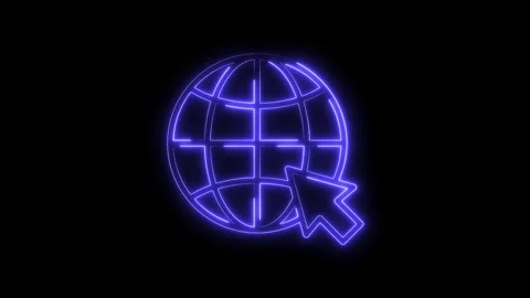 Neon glowing earth globe with arrow pointer animation on black background f.. Stock Footage 314539037
