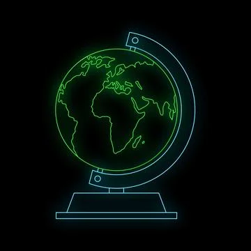Neon glowing earth globe on black background Stock Illustration