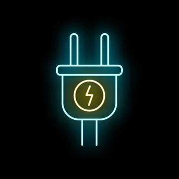 Neon glowing electric plug with lightning bolt Stock Illustration