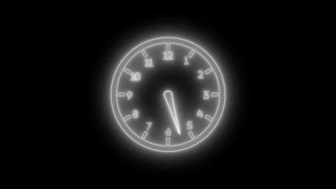 Neon glowing Elegant Analog Clock Timer Animation with Realistic Countdown .. Stock Footage 337019390
