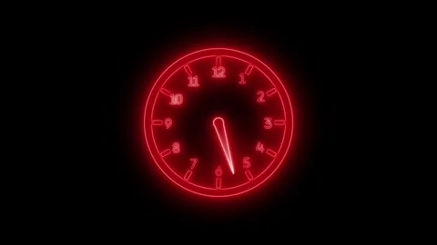 Neon glowing Elegant Analog Clock Timer Animation with Realistic Countdown .. Stock Footage 337019420