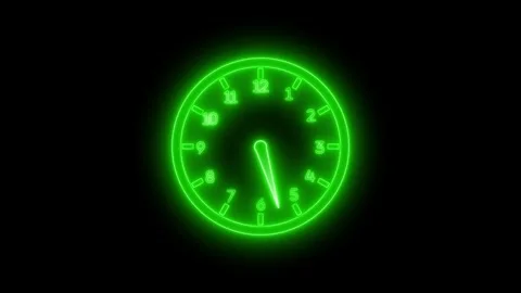 Neon glowing Elegant Analog Clock Timer Animation with Realistic Countdown .. Stock-Footage 337019573