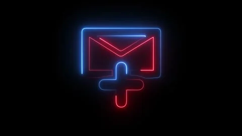Neon glowing email icon with a plus sign on black background Stock-Footage 344629890
