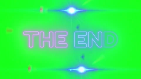 Neon glowing the end text animation on green screen background with light leaks Stock Footage 340610834