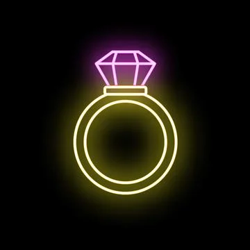 Neon glowing engagement diamond ring icon Stock Illustration